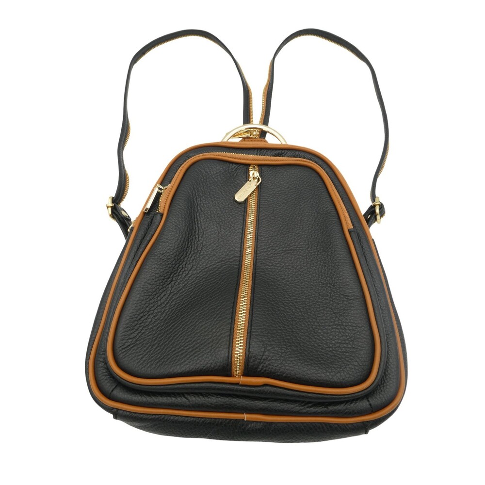 Valentina Convertible Backpack Women's Medium Black Brown Pebbled Leather Bag